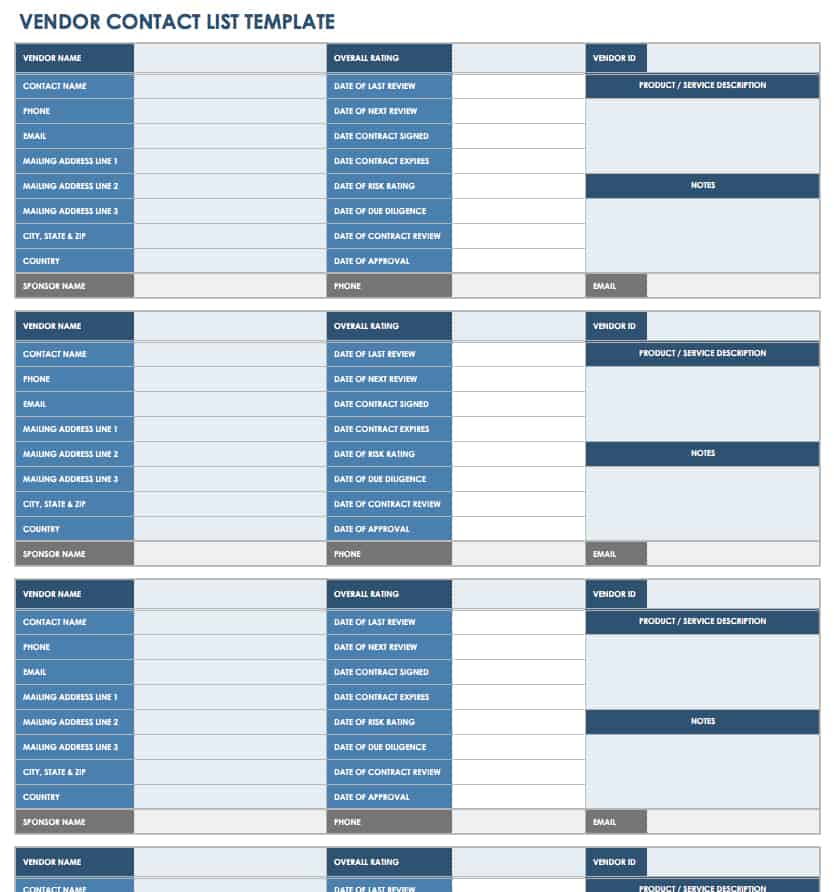 Vendor Contact List Template