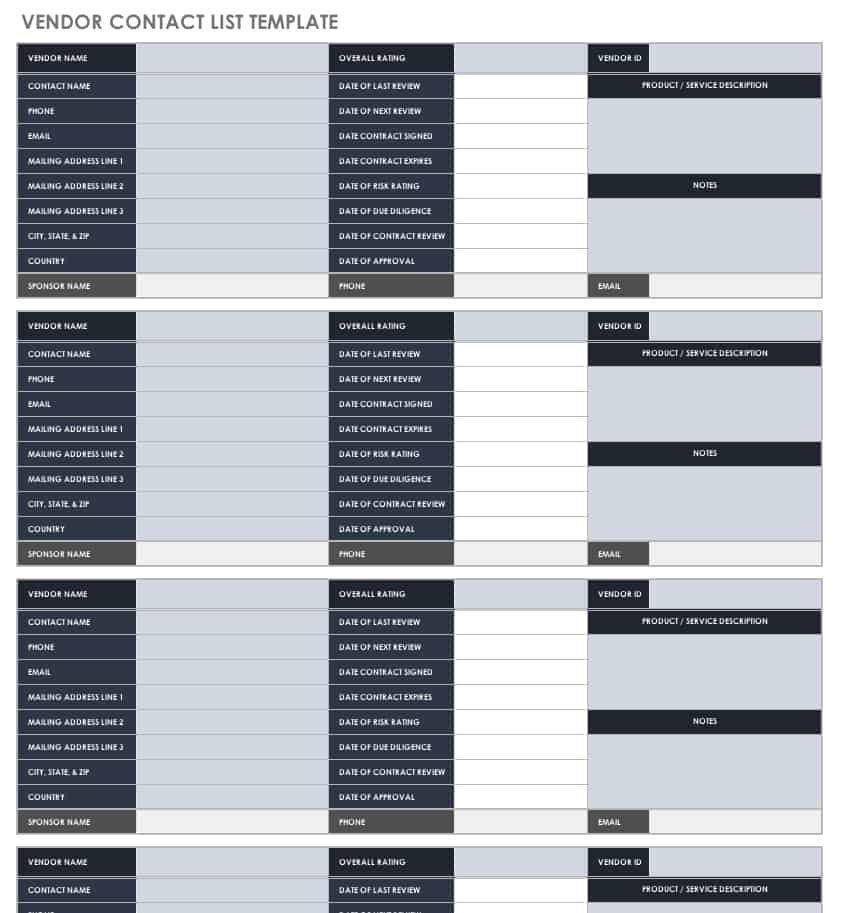 Vendor Contact List Template