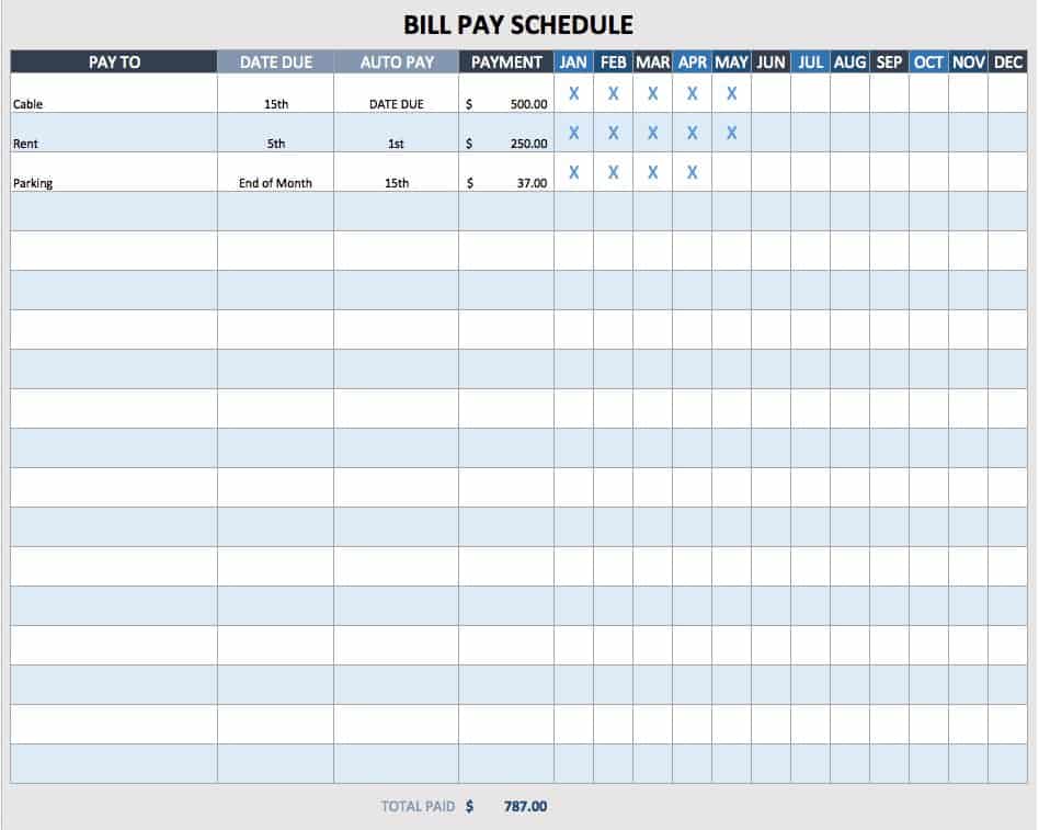 Bill Payment Schedule Template