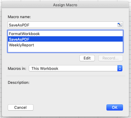 excel data automation assign macro button