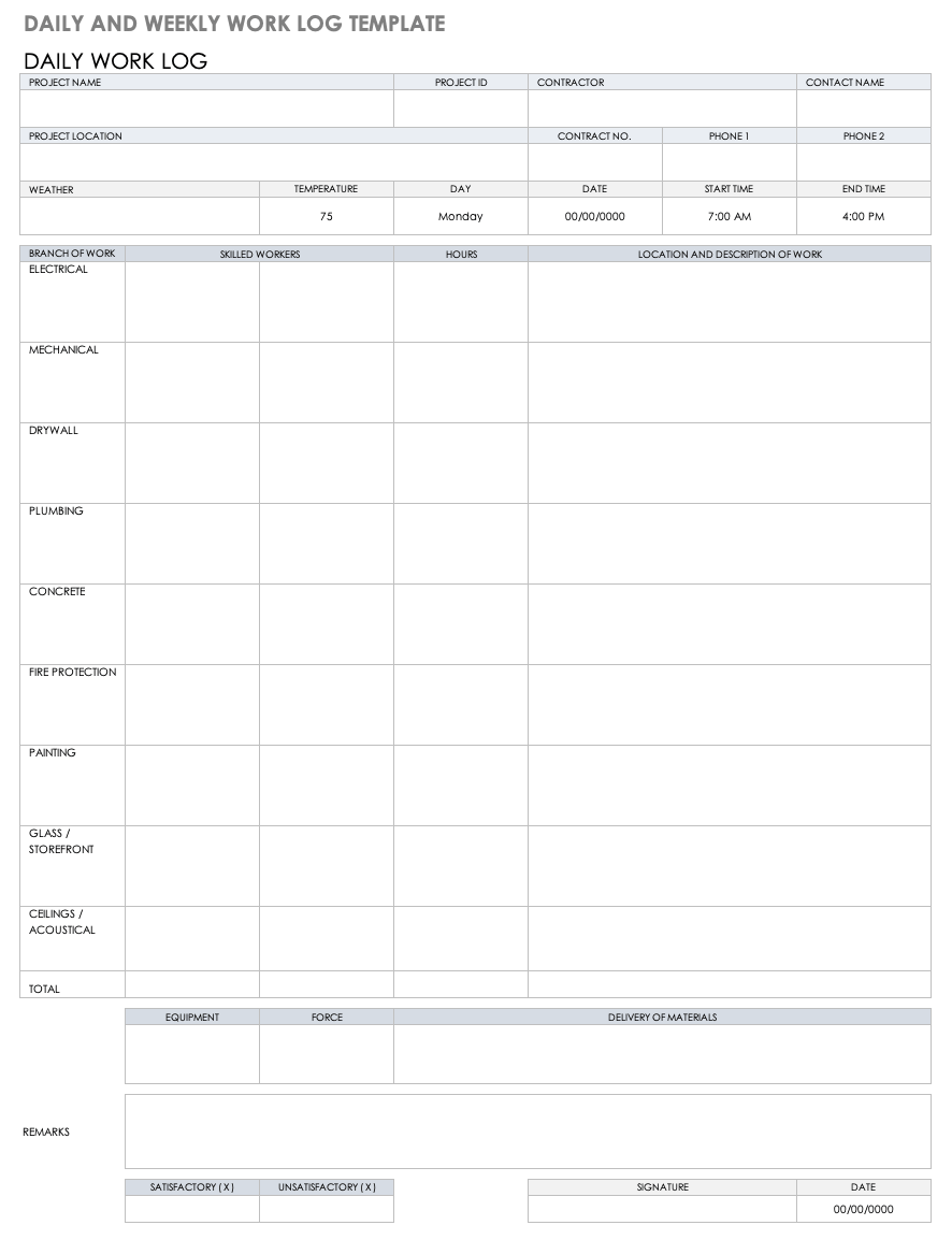 Daily and Weekly Work Log Template