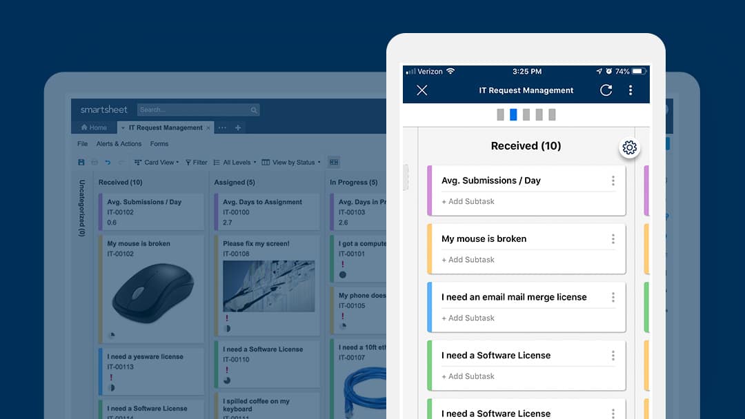 IT Request Management template in Smartsheet card view